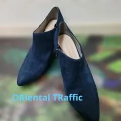 ネイビー スエード ポインテッドトゥ ブーティ　Lサイズ