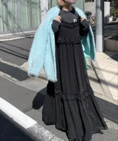 美品【即納】Alley by w closet フリルネグリジェ風ワンピース 黒