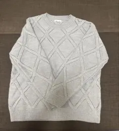 GU ジーユー 透かし編み ダイヤモンド柄 ニット セーター グレー
