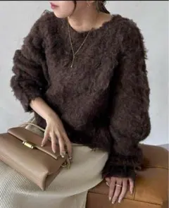 Doudou ブラウンファジーニットセーター