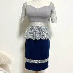新品 dazzy レースペプラムウエスト透け半袖タイトミニドレス M グレー