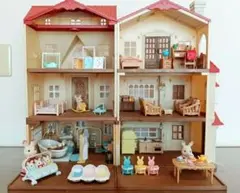 シルバニアファミリー赤い屋根の大きなお家 家具 小物 人形付き まとめ売り