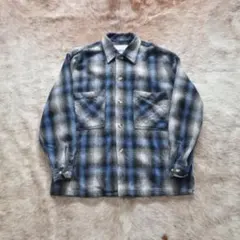 90s ウールレーヨン　オンブレチェック　ブルー　ネルシャツ