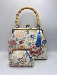 ハンドメイド】がま口 ハンド バッグ バンブー 持ち手 #754 - メルカリ
