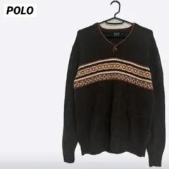 POLO ポロ セーター メンズ M 柄物 秋冬 オレンジライン