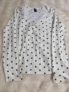 SHEIN ホワイト ブラック 水玉 長袖 Tシャツ