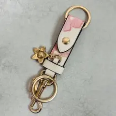 COACH コーチ フラワー キーホルダー バッグチャーム ピンク×アイボリー