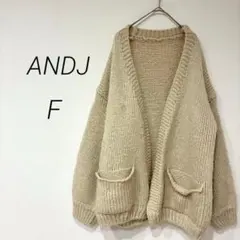 アンドジェイジャガード編みボリューム袖カーディガンFベージュ ざっくり アクリルのサムネイル