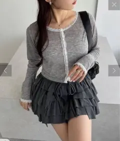 〜4/10限定！レース付きカットカーディガン　グレー　ナイスクラップ