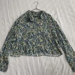 ZARA ザラ 花柄 クロップド丈 ブラウス シャツ M 長袖 ネイビー 小花柄