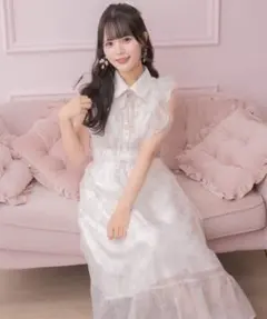 ROJITA フリルスリーブ花柄ロングワンピース アイボリー