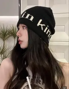 【新品】MatinKim ロゴ風 ニット帽 ビーニー 黒 韓国 マーティンキム