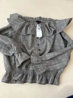 Love toxic チェック柄オフショルダー長袖ブラウス 135-145cm