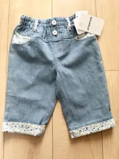 【新品未使用タグ付き】デニムブルー 花柄パンツ 95cm