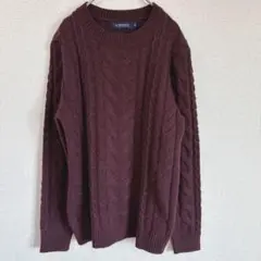 ケーブル編み　長袖ニット 【Ｍ】　赤　ボルドー　セーターAMENMADE