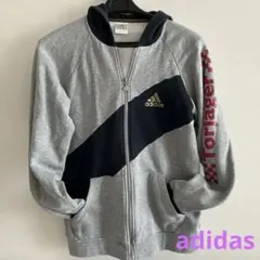 adidas ジッパー付きフードパーカー グレー/ネイビー