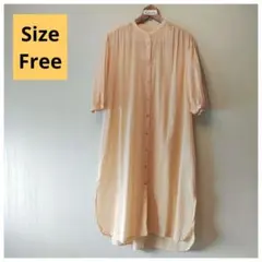 【美品】オレンジ シャツワンピース コットン 綿100% 透け感 春 夏