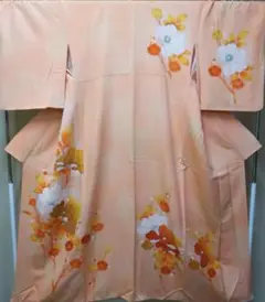 着物 訪問着 付け下げ 花柄 オレンジ系 うすだいだい