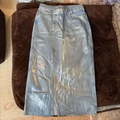 ZARAシルバー 泊デニム ロングスカート