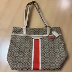 COACH コーチ シグネチャー トートバッグ ベージュ レッド