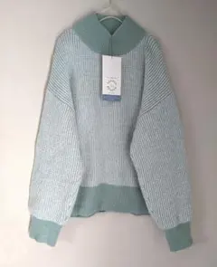 新品大きいサイズSEASON REASON薄緑ウォッシャブルハイネックニットLL