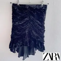 【匿名配送】ZARA ブラック ベルベット タイトミニスカート XS おしゃれ