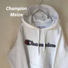 USA古着 Champion　パーカー　フーディー　白　フェルトプリント