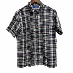 【BEAMS】ビームス チェックシャツ 半袖 フリンジ加工 マドラスチェック Mのサムネイル