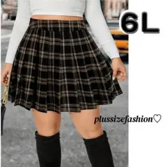 《新品 ６Ｌ》ミニスカートプリーツ ブラウンチェック柄/大きいサイズレディース