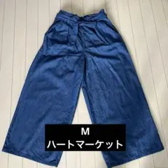 ダークブルー ガウチョパンツ ウエストリボン付き