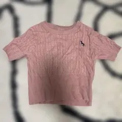 ピンク ケーブル編み 半袖ニット