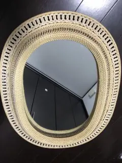 籐　ラタンオーバル型壁掛け鏡
