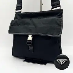 【美品】プラダ ショルダーバッグ 2way 三角ロゴ サフィアーノ ナイロン 黒
