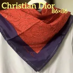 Christian Dior 幾何学花柄スカーフ 赤・紫、レトロ
