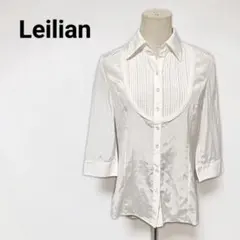 【美品】レリアン 高級トリアセテート混 ピンタックブラウス ホワイト 9号