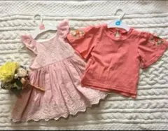 used☆レースワンピース&花柄刺繍トップス☆2枚セット