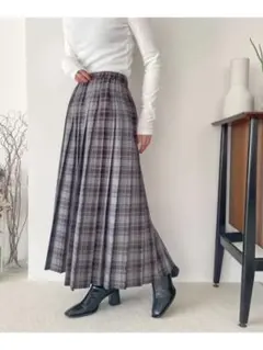 【LOWRY SFARM】チェックプリーツスカート グレー F