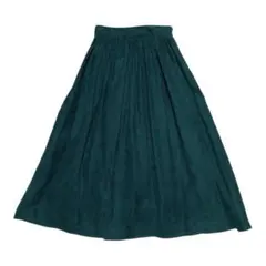 ロングスカート フレアスカート グリーン系　スエード風　ウエストゴム　M