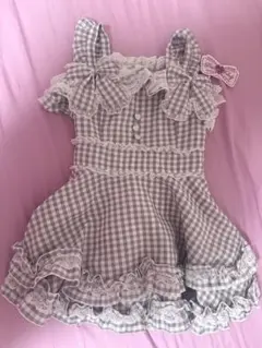 ハンドメイド犬服 ピンクチェック柄フリルリボンワンピース - メルカリ