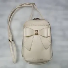 アイボリー リボン付き スマホショルダーバッグ