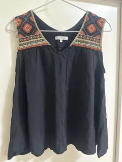 GLOBAL WORK ブラック刺繍ノースリーブチュニック M