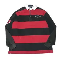 90s POLO SPORTボーダーラガーシャツ黒赤 size M