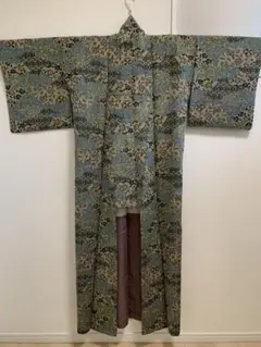 小紋着物 青系 花柄 身丈149cm