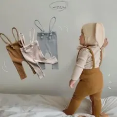 【新品未使用】ベビー サスペンダー付き リブレギンス ピンク 80サイズ