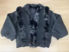 ブラックファー 付きニットジャケット　ダークグレー