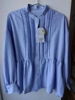 ROPÉ PICNIC 羽織れるピンタックデザインペプラムシャツ　ブルー