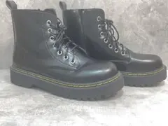 黒レザー厚底ブーツ ジッパー付き
