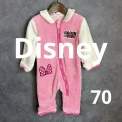 美品✨【Disney】ミニーマウス フード付きカバーオール ふわふわピンク　70
