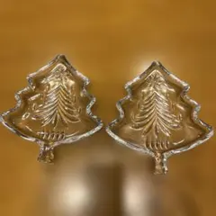 クリスマスツリー型ガラス皿 2個セット