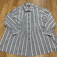 レディース シャツ 長袖 グレー 5L ストライプ 中古